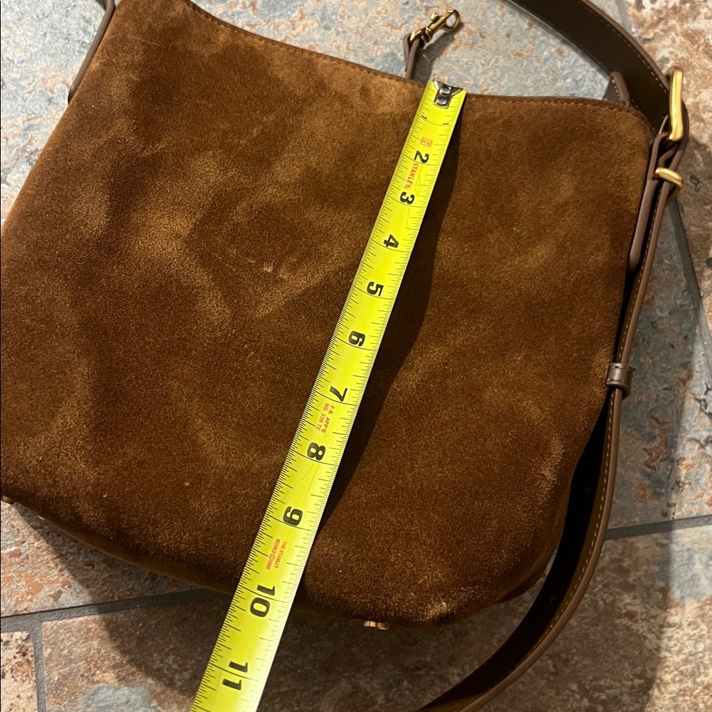 Quince Suede Crossbody Bag in Brown with Tan Strap - Picture 9 of 10
